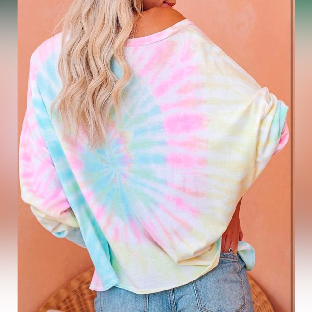 Tie Dye Sweatshirt Crewneck Long Sleeve Loose Pullover - Picture 2 of 4